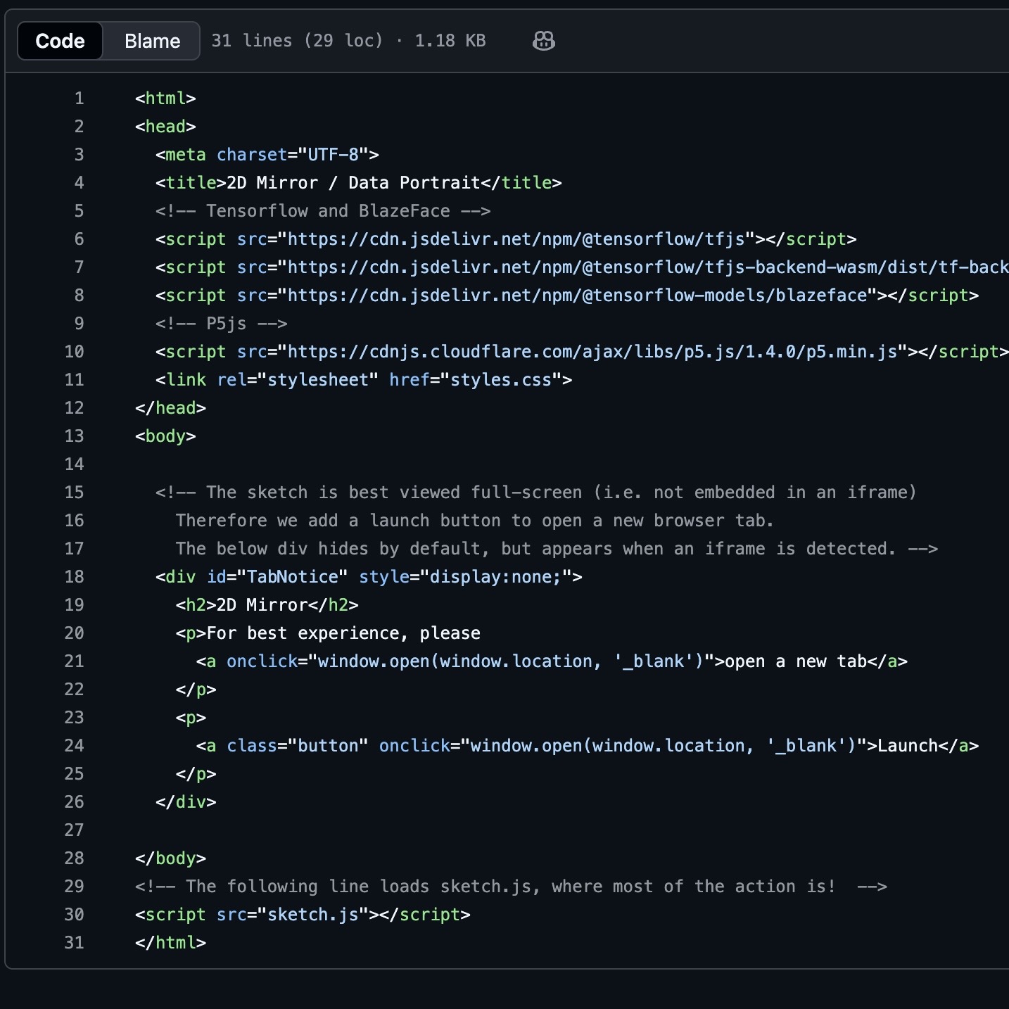 The process of my exploring the code in the teaching video.