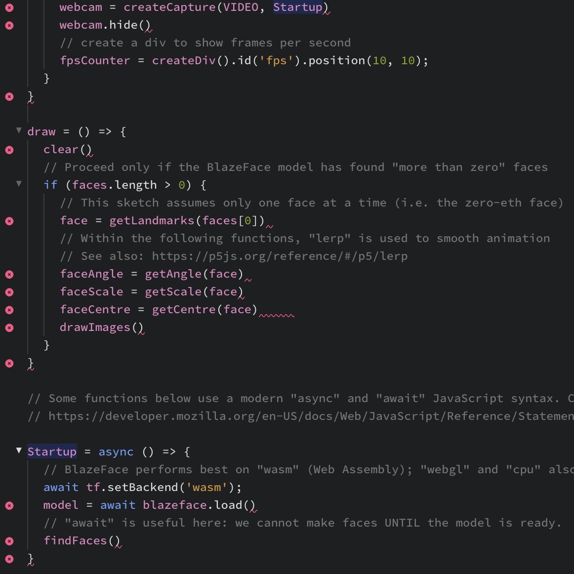The process of my exploring the code in the teaching video.